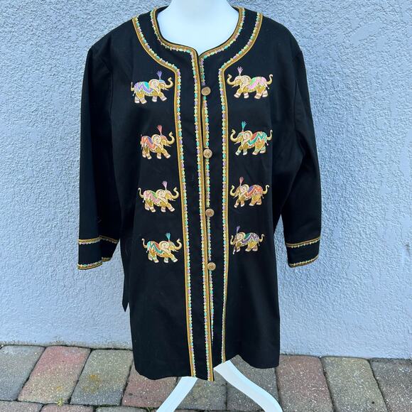 Designer Bob Mackie Wearable Art Embroidered Elephant Jacket 2X Black - Picture 1 of 7